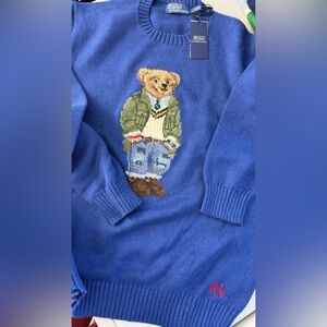 Ralph Lauren Blue Sweater with Bear Motif